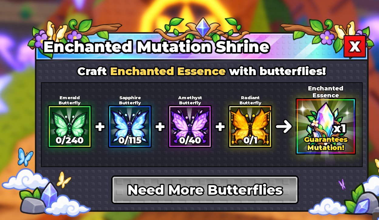 The shrine shows the four butterflies required to craft one essence.