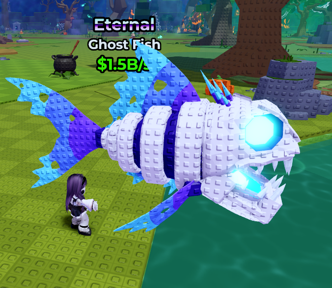 Parlayan gözlü, Eternal etiketli mavi beyaz iskelet Ghost Fish.