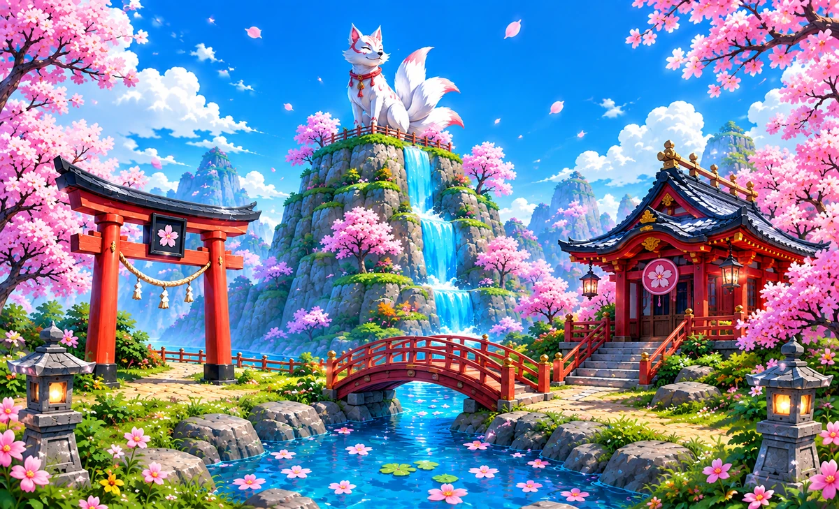 Paisaje del bioma de flor de cerezo