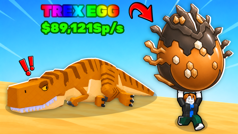 Arte promocional de Steal An Egg com tiranossauro ao lado de um ovo grande