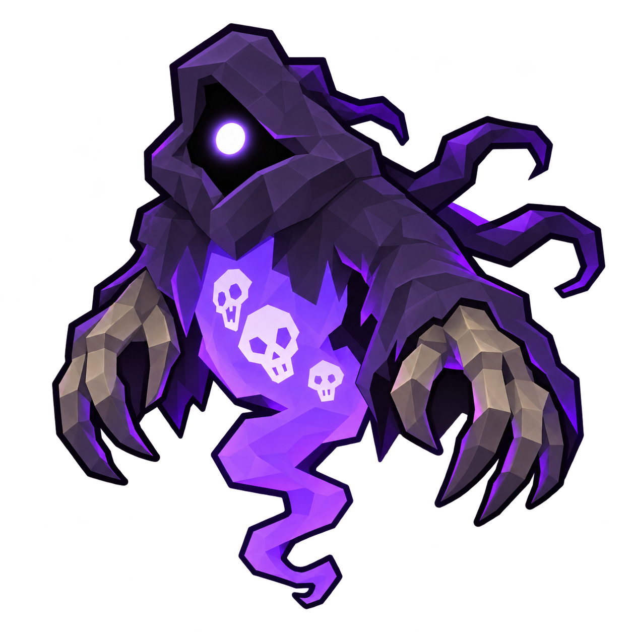 Soul Phantom — Kapuzengeist mit Schädelsymbolen und Krallenhänden