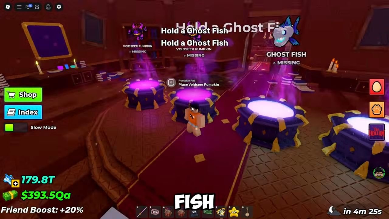 Voidseer PumpkinとGhost Fishの名前が付いた台座のある融合祭壇。