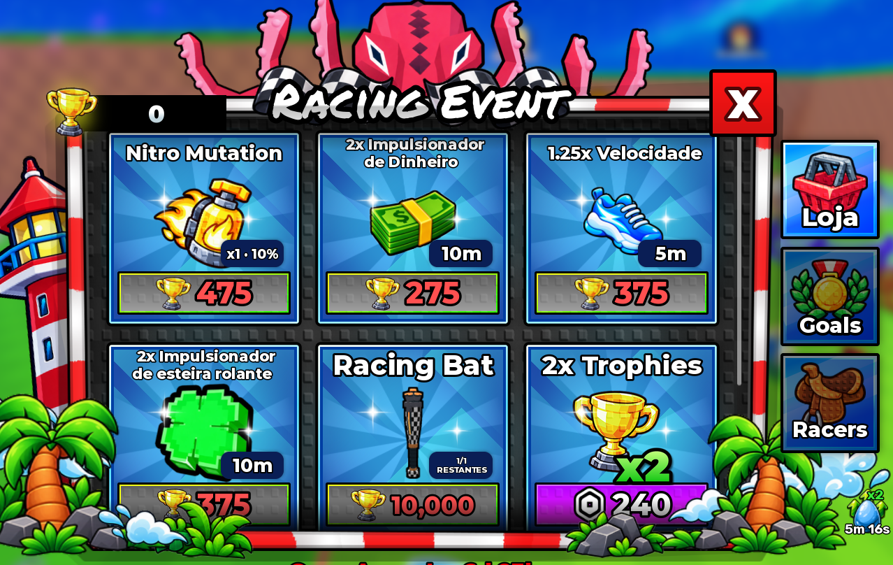 Renn-Shop mit Nitro Mutation, Boostern, Racing Bat und 2x Trophies