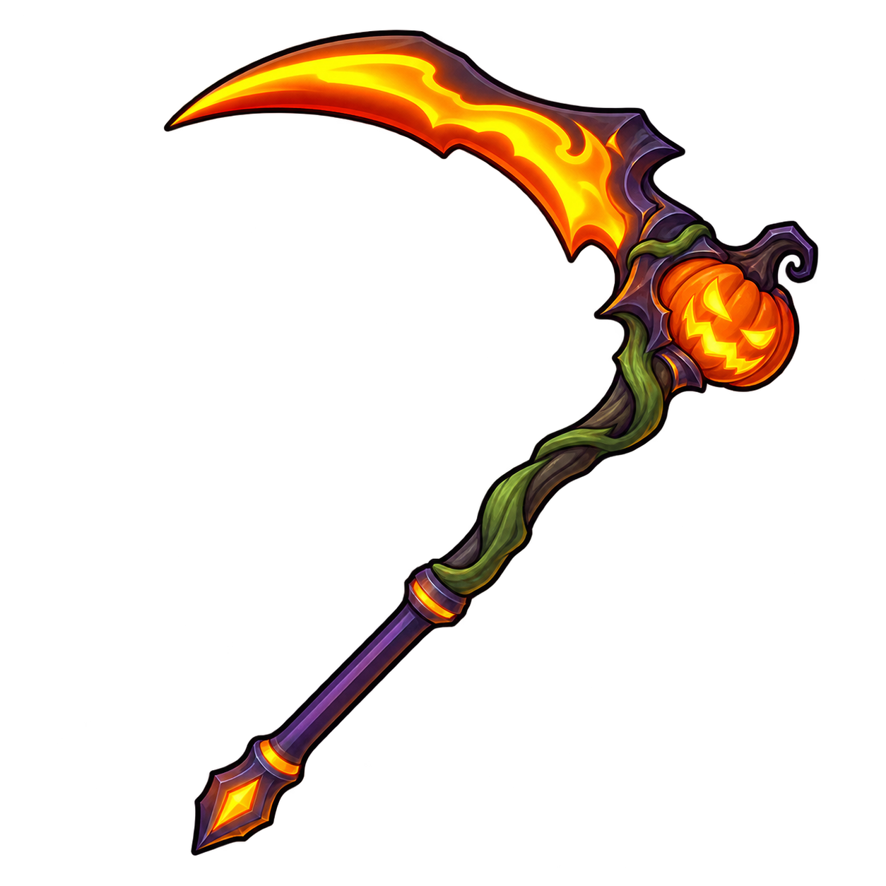 Pumpkin Scythe — bilah melengkung oranye dengan gagang panjang berpilin